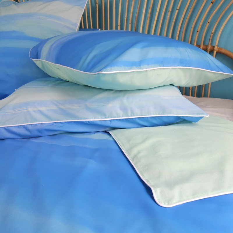 Housse couette coton bleu turquoise  Aquarelle