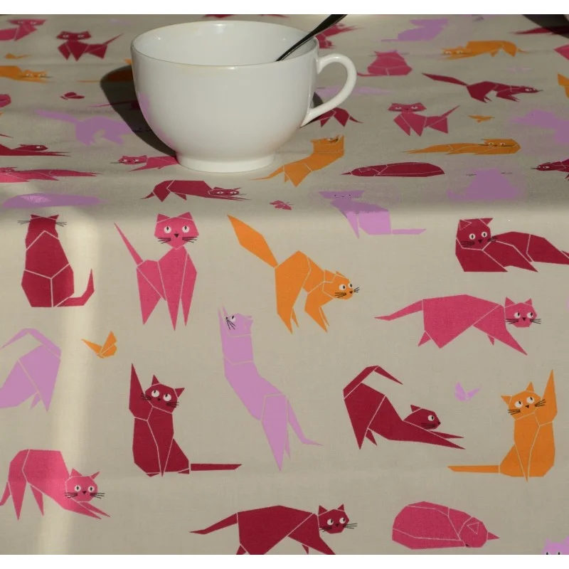 Tischdecke abwaschbar Rund oder Oval Katzen rosa - Fleur de Soleil