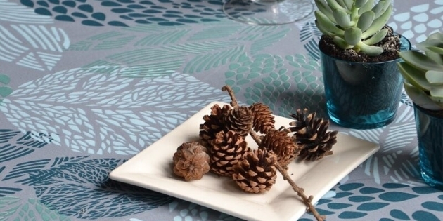  Nappe enduite Feuilles turquoise gris Fleur de Soleil