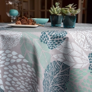  WIPE CLEAN TABLECLOTH LEAVES GREY/TURQUOISE Fleur de Soleil