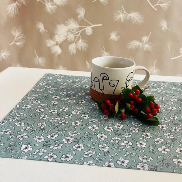 Set de table fleuri Anémone vert