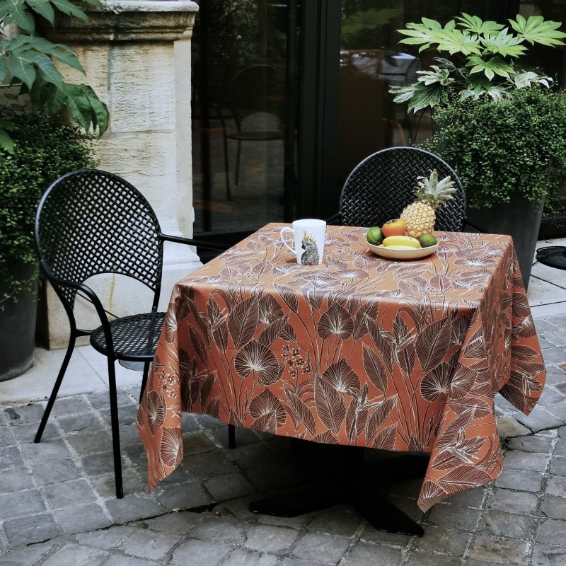 Tovaglia marrone Jungle in cotone rivestito