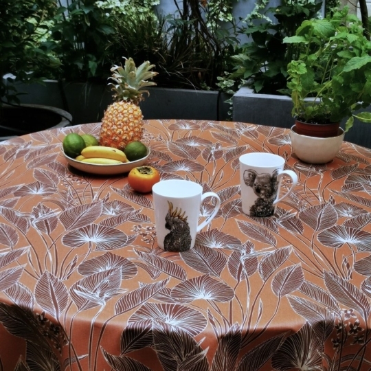 Wipe clean tablecloth round or oval Jungle brown