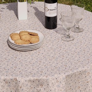 Nappe ronde à fleurs Anémone rose en coton enduit