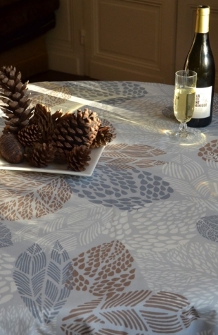 nappe enduite ronde feuilles gris beige