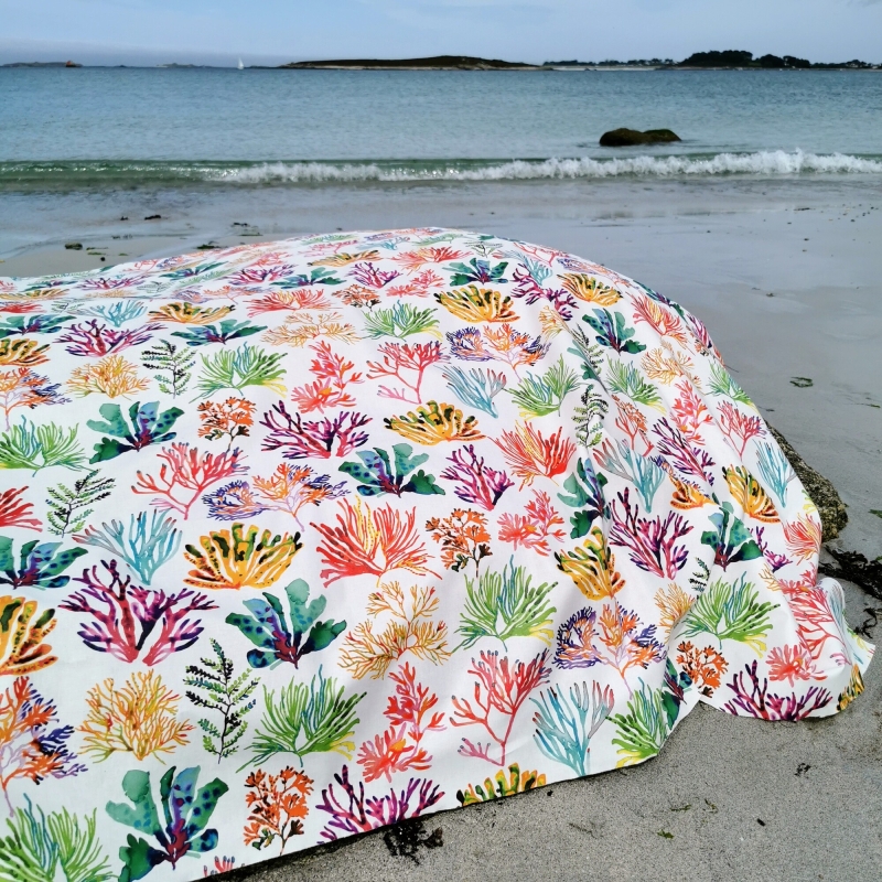 Tissu en coton enduit Algues multicolore