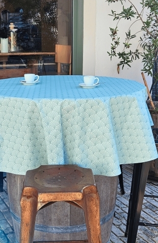 Papyrus watergroen rond gecoat tafelkleed