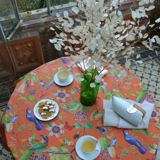 Tovaglia Rotonda o ovale Antimacchia Uccelli beige