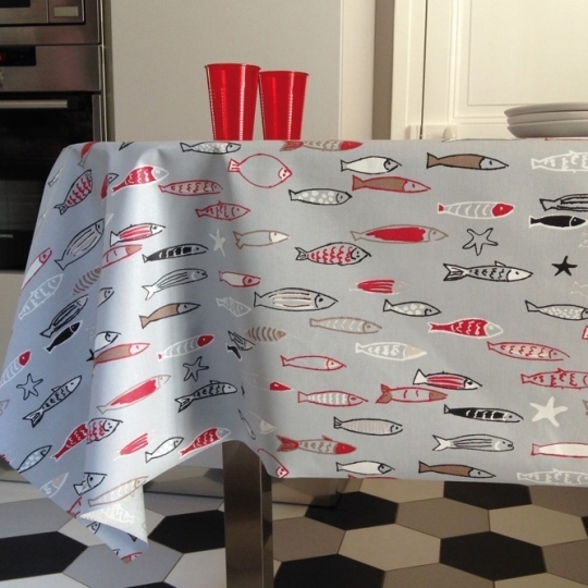 WIPE CLEAN TABLECLOTH FISH GREY Fleur de Soleil