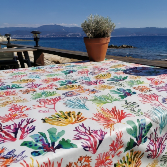 Nappe coton enduit ronde ou ovale Algues