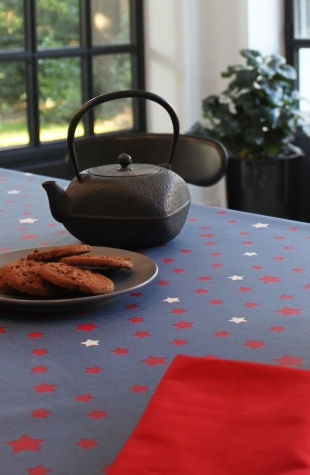  Tissu en coton enduit Etoile denim/rouge Fleur de Soleil