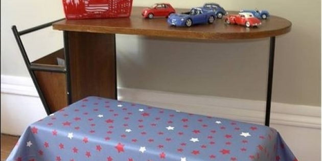  Tissu en coton enduit Etoile denim/rouge Fleur de Soleil