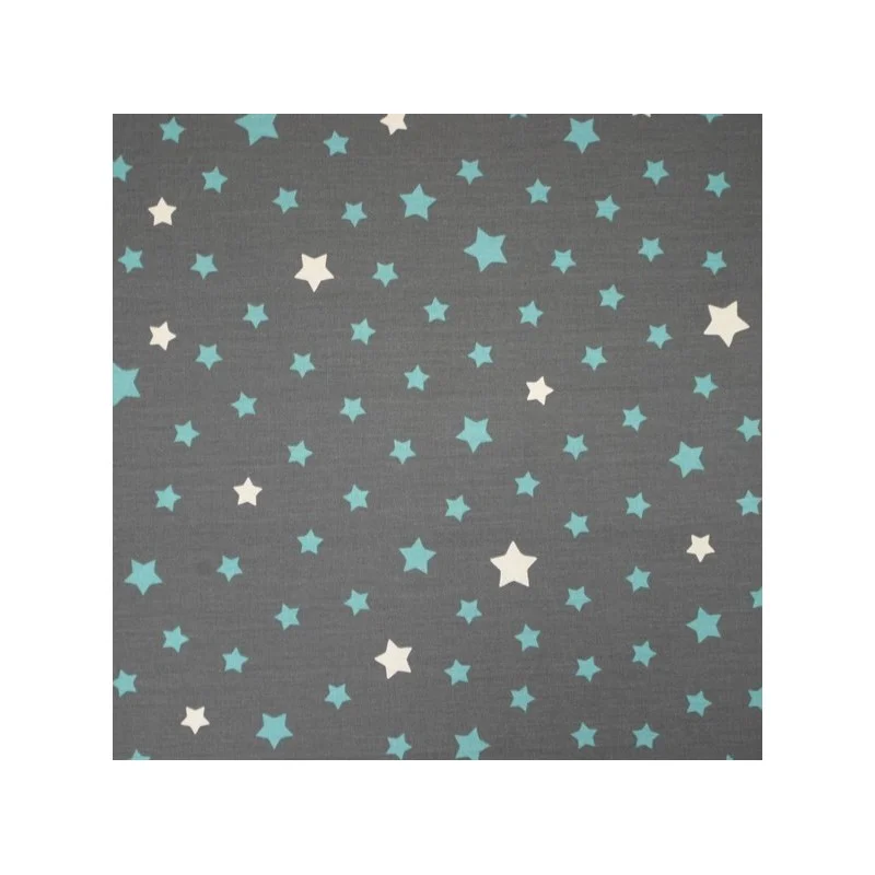  Tissu en coton enduit Etoile gris/turquoise Fleur de Soleil