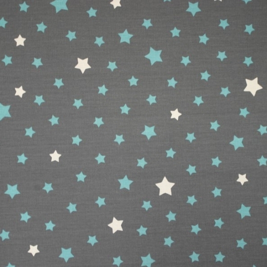  Tissu en coton enduit Etoile gris/turquoise Fleur de Soleil