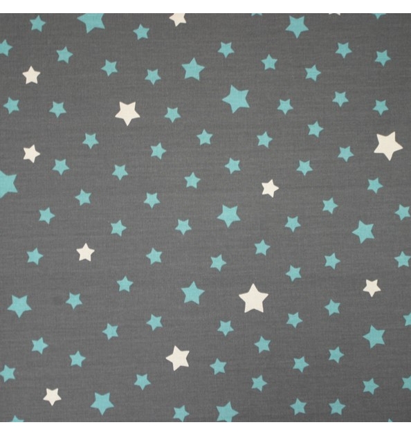  Tissu en coton enduit Etoile gris/turquoise Fleur de Soleil