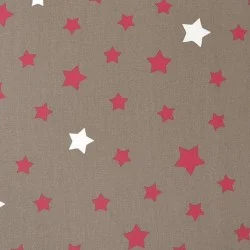 WIPE CLEAN FABRIC CUT STARS TAUPE/RED Fleur de Soleil