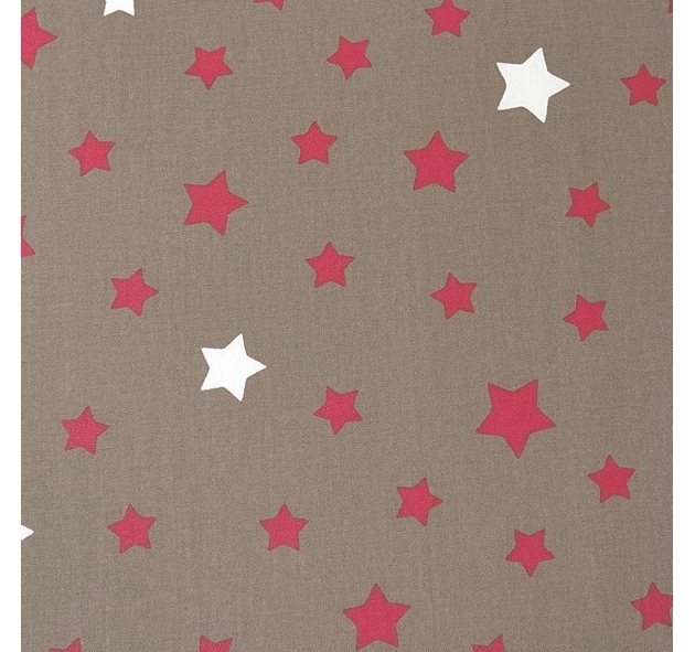  Tissu en coton enduit Etoile taupe/rouge Fleur de Soleil