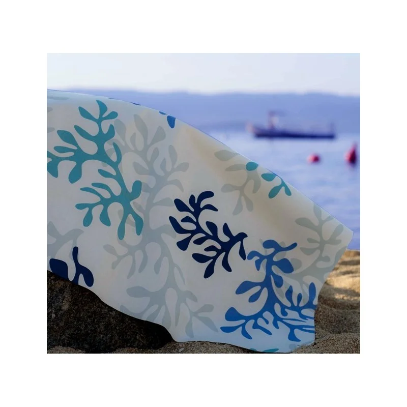  Tissu en coton enduit Corail bleu Fleur de Soleil